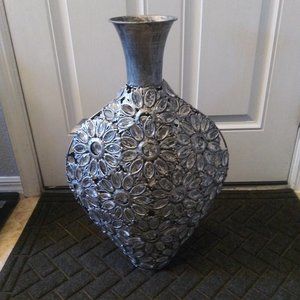 Silver decorative standing floor vase